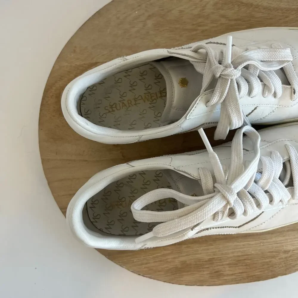 Stuart Weitzman Daryl Leather Lace Up Low Top Sneaker Size 10 Women's
